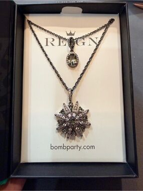 Bomb Party - Gunmetal Starburst Double Pendant Necklace with Smoky Crystals